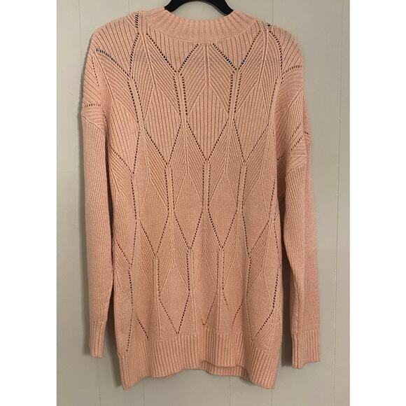 CJ Banks Blush Light Pink Open Weave Sweater Diamond Pattern Crewneck 1X Cozy - Picture 2 of 7